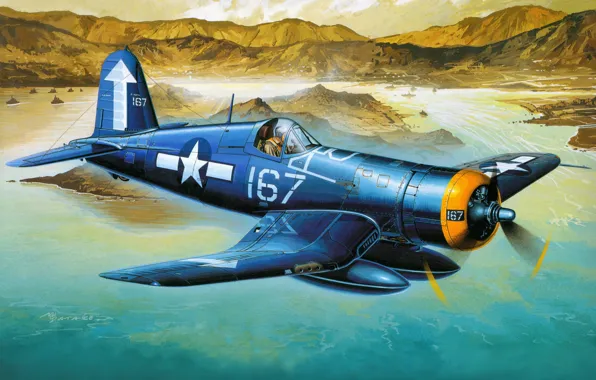 Picture aviation, fighter, art, the plane, American, deck, F4U-1D