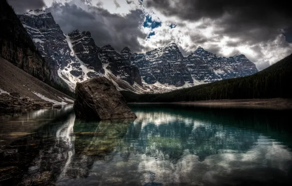 Clouds, snow, lake, the darkness, Mountains