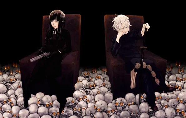 Gun, katana, skull, a lot, burning eyes, in the dark, Karasuma Kyoun The, Kiri At …