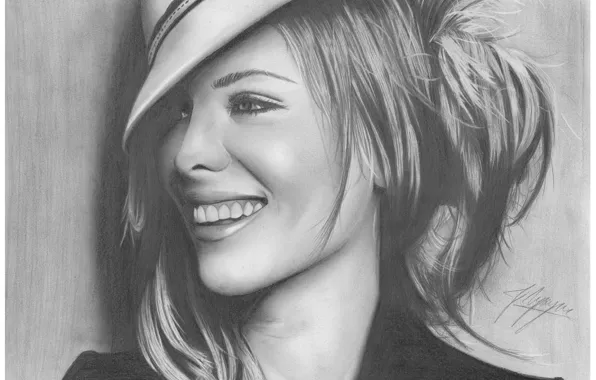 Picture girl, face, smile, figure, portrait, hat, actress, Kate Beckinsale