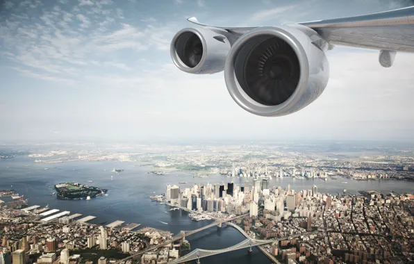 Picture The city, Flight, Top, Engine, USA, Engines, New York, New York