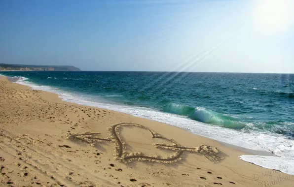 Picture sand, beach, love, romance, heart, figure, love, sunshine