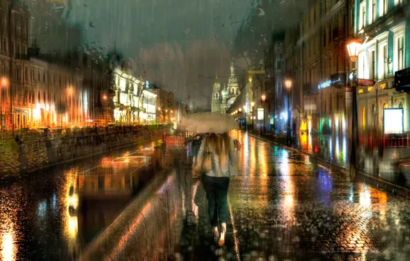 Autumn, girl, drops, umbrella, Saint Petersburg, September, the September rain