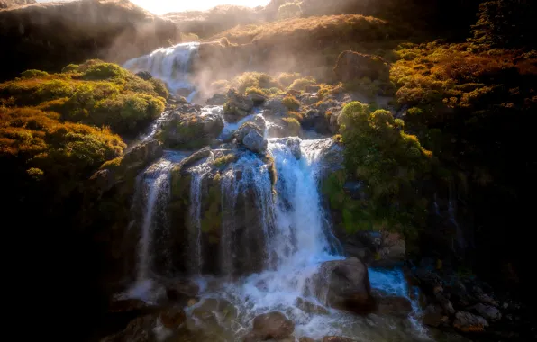 Stones, rocks, vegetation, waterfall, stream