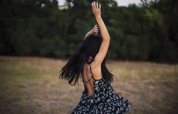 Hands, dress, brunette, manicure, spinning