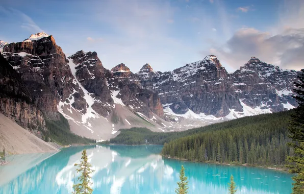 Forest, clouds, mountains, lake