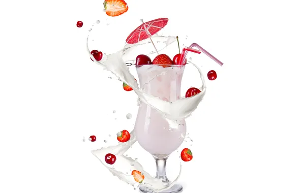 Ice, squirt, Cocktail, ice, fruits and berries on a white background, fruit and berries on …