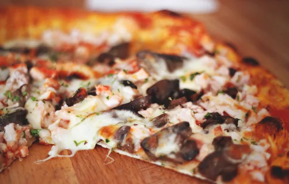 Mushrooms, cheese, pizza, the dough