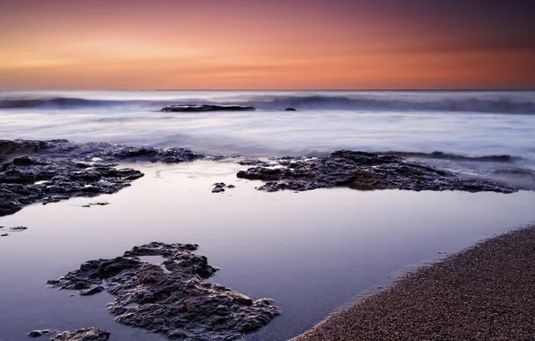 Picture sand, beach, stones, the ocean, dawn, wave