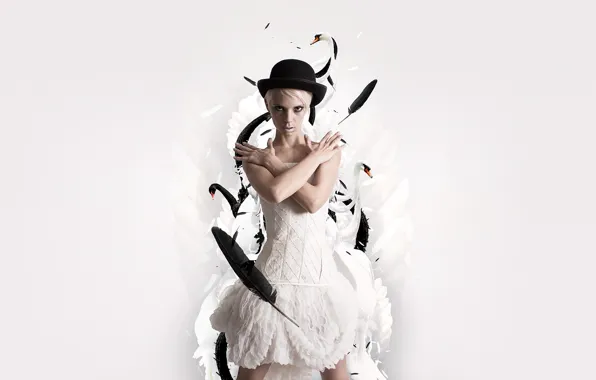 Hat, feathers, White, dress