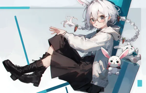 Picture girl, toys, glasses, rabbits, ears