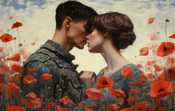 Summer, girl, love, flowers, Maki, hugs, pair, male