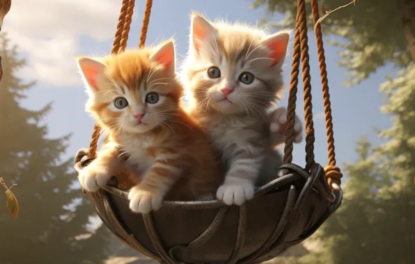 Cat, the sky, look, light, trees, cats, nature, pose