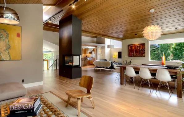 Design, style, interior, kitchen, fireplace, Seattle, USA, living room