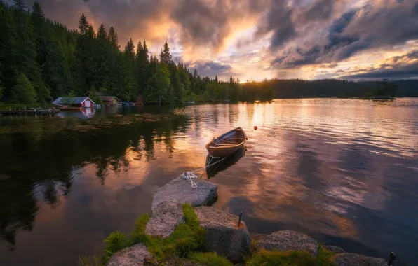 Picture lake, boat, Norway, Norway, Lakeside, Ringerike