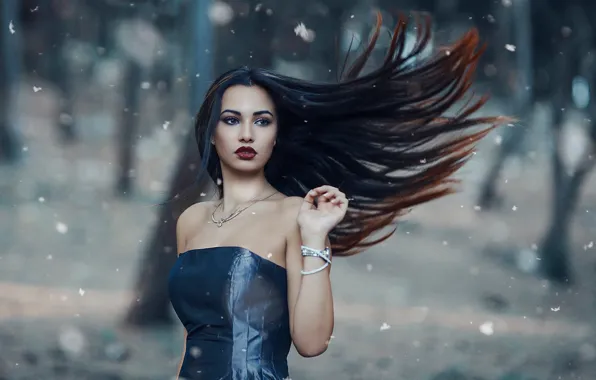 Picture girl, the wind, hair, makeup, Alessandro Di Cicco, The cold woods