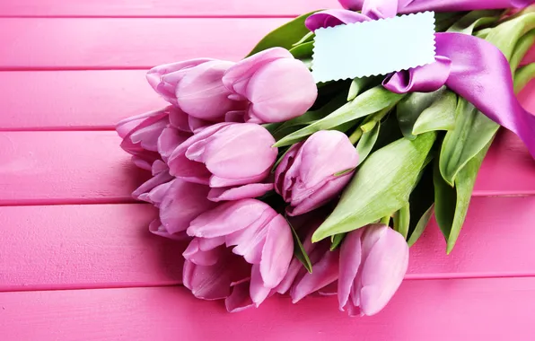 Picture flowers, bouquet, tulips, pink, wood, pink, flowers, beautiful