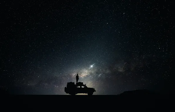 Night, people, Stars, silhouette, SUV