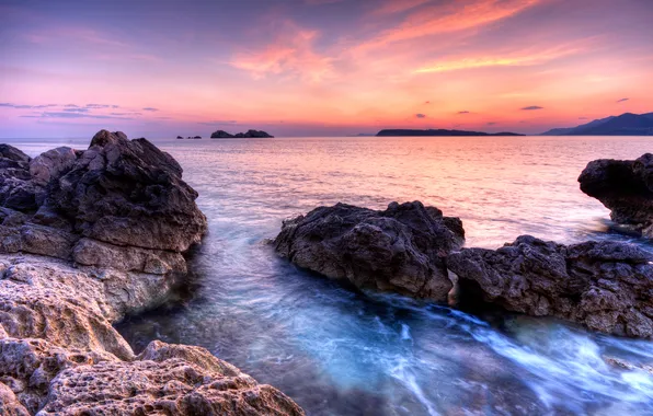 Picture sea, sunset, stones, coast