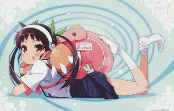 Schoolgirl, knee, backpack, stars, Bakemonogatari, Hachikuji Mayo Believe, History of monsters, by Yui Haga