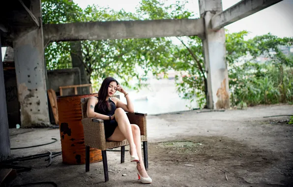 Picture girl, pose, chair