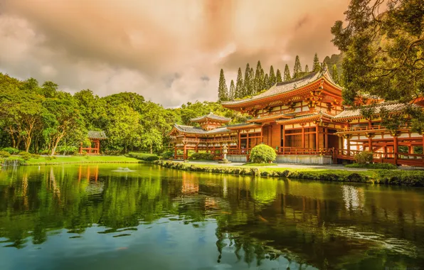 Picture Hawaii, temple, Buddhist, the island of Oahu