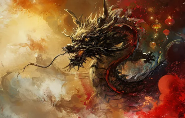 Face, dragon, fantasy, symbol of the year, Oriental style, Asian style, AI art, neural network