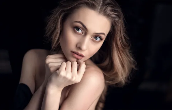 Look, girl, pose, background, portrait, makeup, hairstyle, brown hair