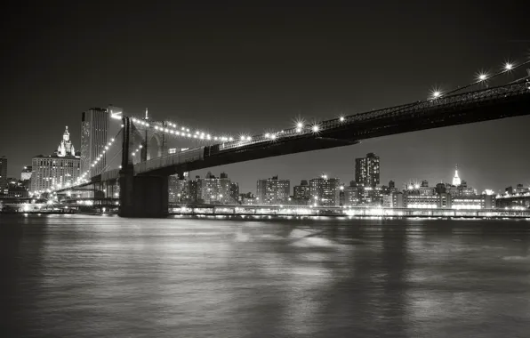 Night, the city, lights, Strait, New York, lighting, black and white, USA