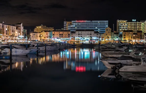 Picture night, lights, boat, home, yacht, pier, lights, Portugal
