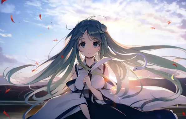 The sky, girl, dawn, snake, Touhou, Touhou, Touhou