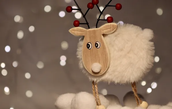 Winter, white, eyes, background, holiday, toy, deer, lights