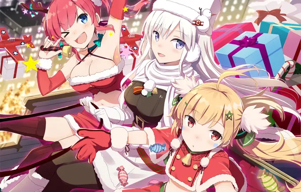 Picture girl, new year, anime, art, Christmas, Azur Lane
