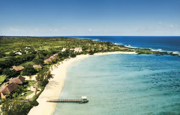 Palm trees, the ocean, coast, resort, Mauritius, aerial, Hotels