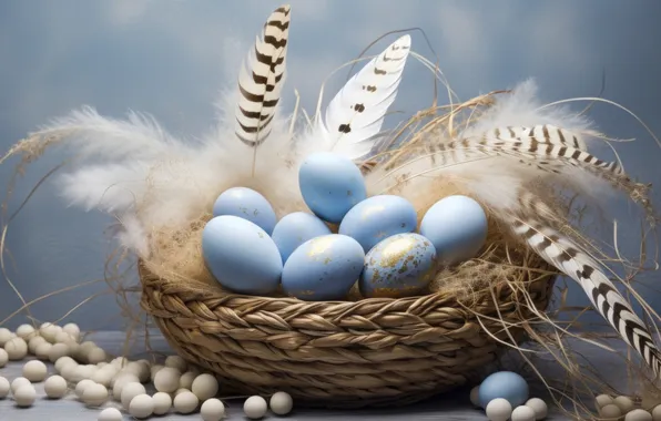 Holiday, eggs, feathers, Easter, network, AI art, neural network, Easter background