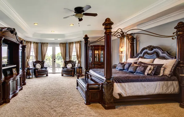 Trees, design, style, bed, chair, luxury, bedroom