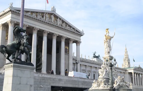 Austria, Parliament, sculpture, Vienna, Town hall, Afina-Pallada, Inner city