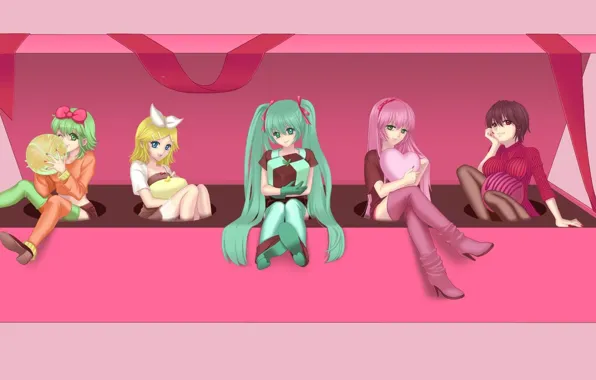 Music, box, gift, anime, girl, Vocaloid, candy