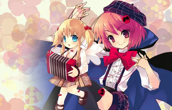 Picture girl, cloak, bow, takes, art, accordion, puppet, noizi ito