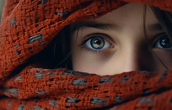 Eyes, look, girl, close-up, face, portrait, scarf, girl