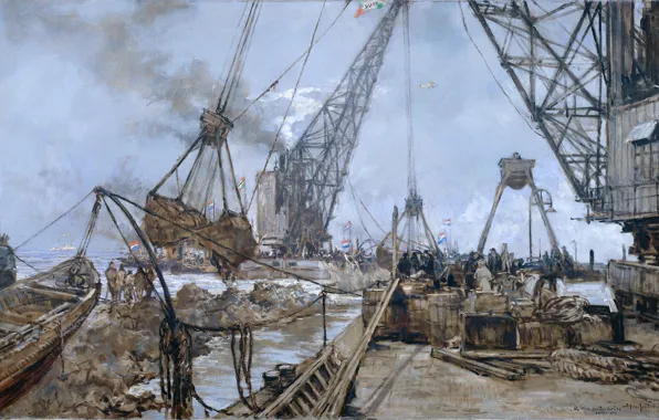 Oil, picture, canvas, The Overlap Of The Bay Zuiderzee, Johan Hendrik van Mastenbroek