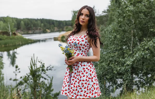 Picture look, nature, bouquet, dress, Daria, Nikolai Borzov
