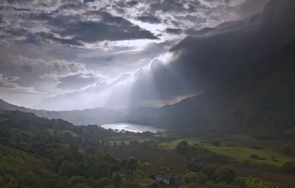 Picture light, landscape, mountains, home, cloud