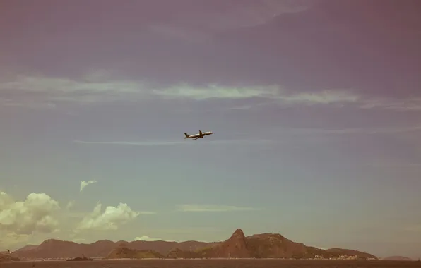 The sky, clouds, landscape, mountains, the plane, desert, horizon, sky