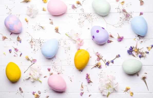 Flowers, eggs, colorful, Easter, flowers, eggs, easter