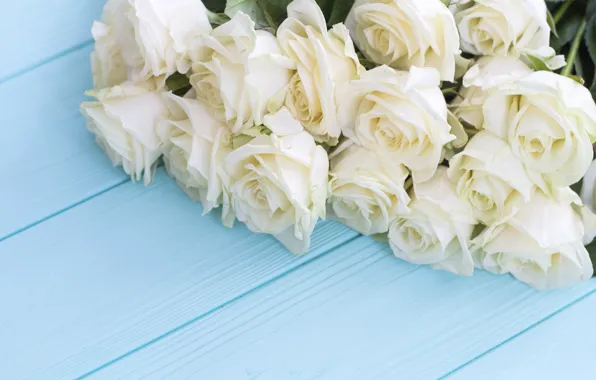 Flowers, roses, bouquet, white, white, buds, wood, flowers