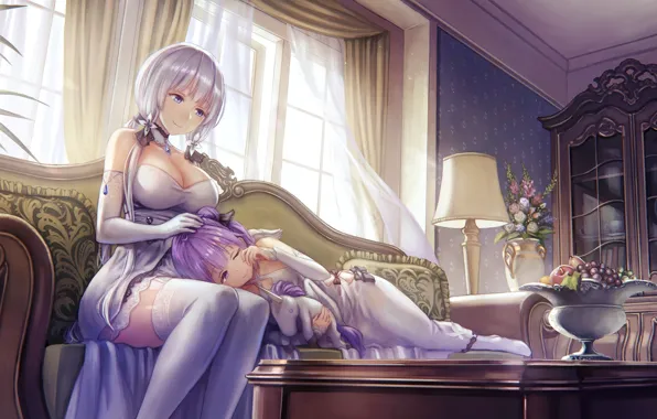 Room, stay, neckline, Anime, cleavage, friend, big Breasts, Nega
