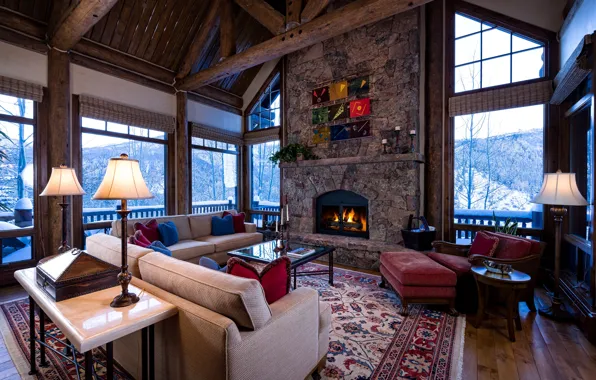 Living room, interior, fireplace, Colorado, Arrowhead
