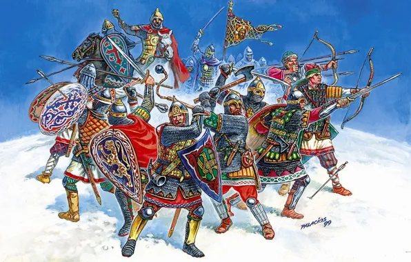 Picture art, wars, Russian, XIII-XIV centuries, era, fight, vigilantes, Tatar