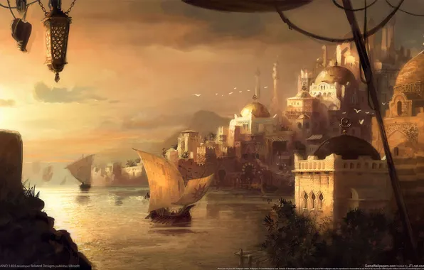 Landscape, the city, art, Anno 1404, the mosque, Drakkar